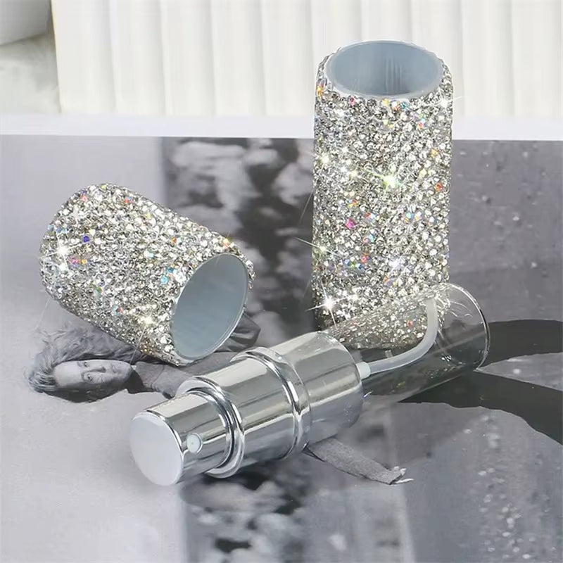 10Ml Travel Refillable Aluminum Perfume Atomizer Spray Bottle with Screw Cap Glitter Crystal Rhinestone Design